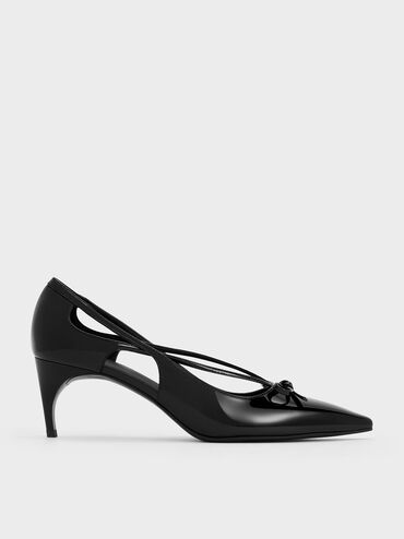 Patent Cut-Out Bow Kitten-Heel Pumps, Black Patent, hi-res