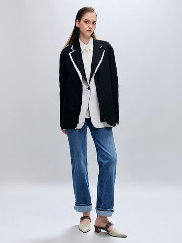 صندل مولز بكعب عالٍ سيفي تويل بإبزيم بلمسة معدنية ومقدمة مدببة, بنى, hi-res