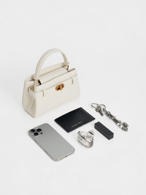 Aubrielle Metallic-Buckle Top Handle Bag, Cream, hi-res