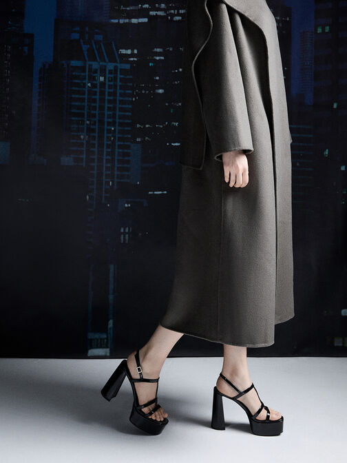 Patent T-Bar Strappy Platform Sandals, Black Patent, hi-res