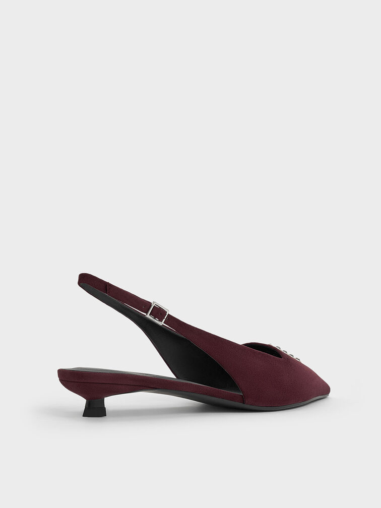 Faux Suede Crystal-Embellished Slingback Pumps, Burgundy, hi-res