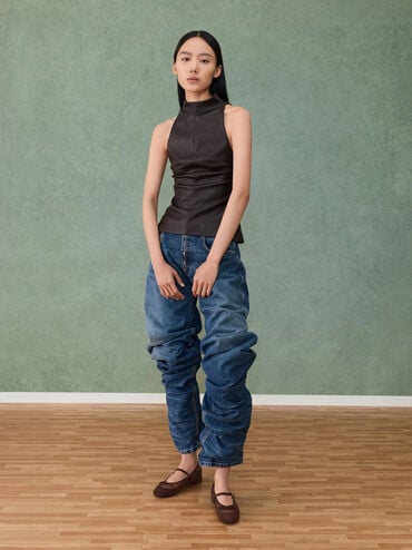 Mulligan Faux Suede & Mesh Mary Janes, Dark Brown Textured, hi-res