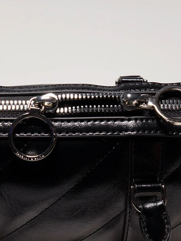 Philomena Panelled Chain-Handle Bowling Bag, Noir, hi-res