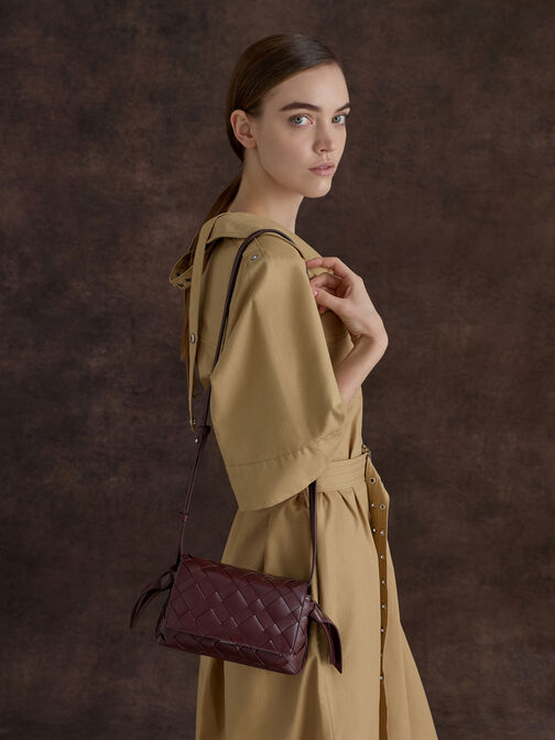 Ivette Woven Crossbody Bag, Wineberry Red, hi-res