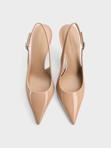 Patent Pointed Slingback Pumps, Nude, hi-res
