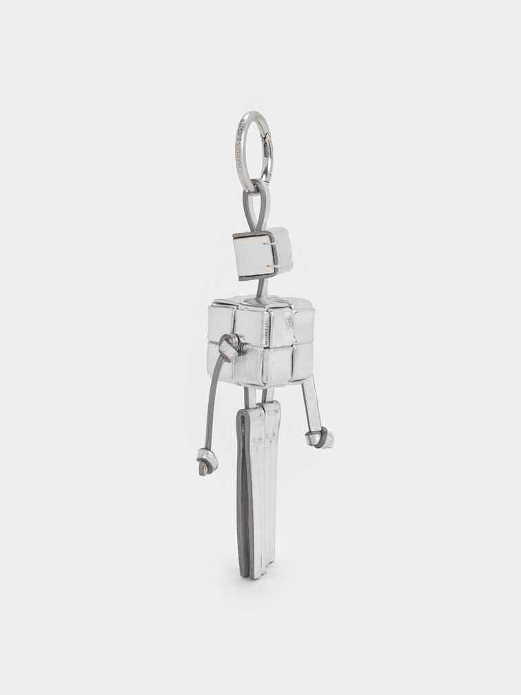 Ivette Woven Robot Bag Charm, Silver, hi-res