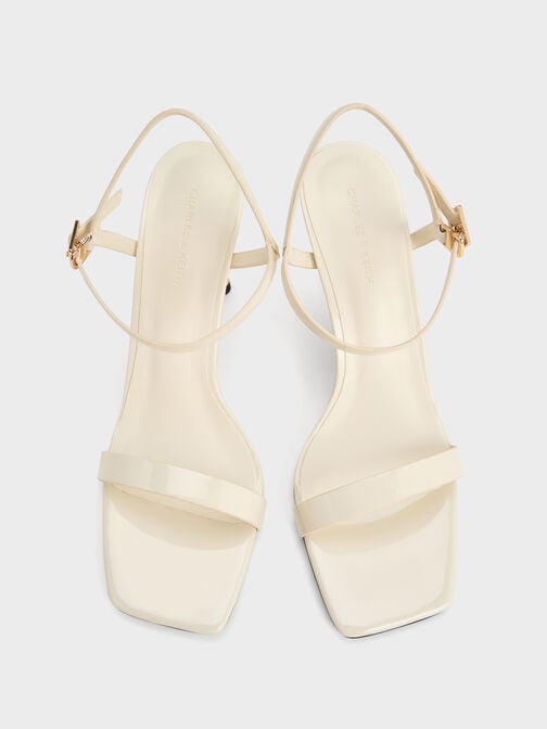 Patent Square-Toe Ankle-Strap Heeled Sandals, Chalk, hi-res