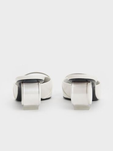 حذاء ميول أبيض بمقدمة مدببة وكعب منحوت بتأثير مجعد, أبيض, hi-res