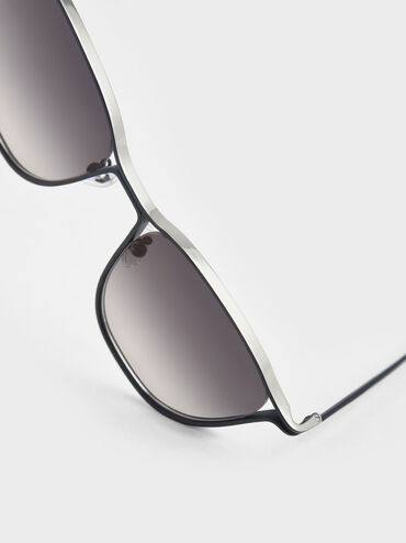 Two-Tone Wire Frame Butterfly Sunglasses, Black, hi-res