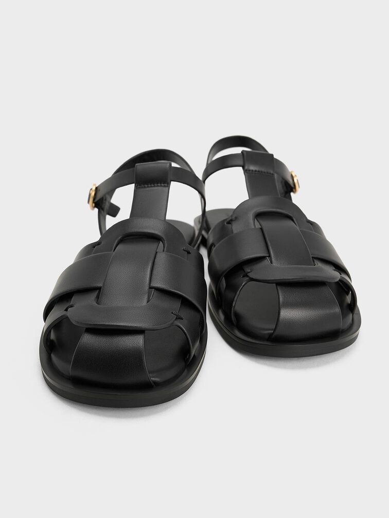 Easley T-Bar Caged Sandals, Black, hi-res