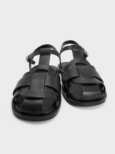 Easley T-Bar Caged Sandals, Black, hi-res