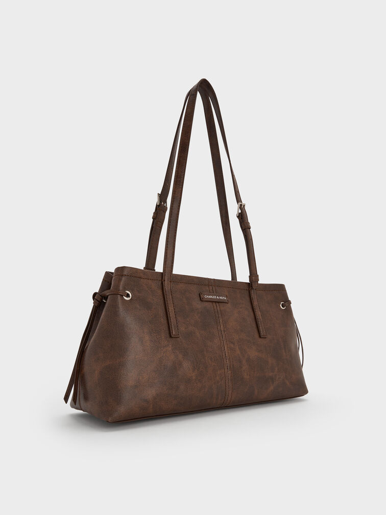 حقيبة كتف بحمالة طويلة, بني مطفي, hi-res