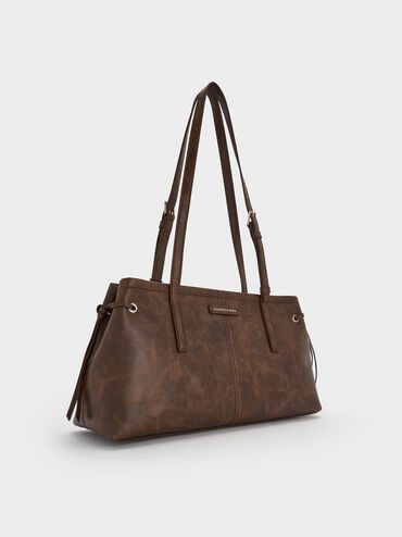 حقيبة كتف بحمالة طويلة, بني مطفي, hi-res