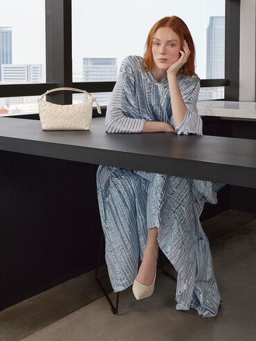 حقيبة كتف إيفيت بتصميم منسوج, كريم, hi-res