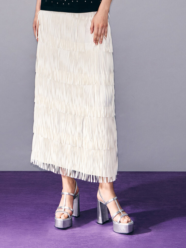 صندل بنعل سميك وشريط على شكل حرف T ببريق معدني لامع, فضي, hi-res