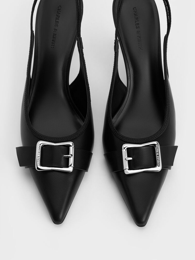 Anita Buckled Pointed-Toe Slingback Pumps, Black, hi-res