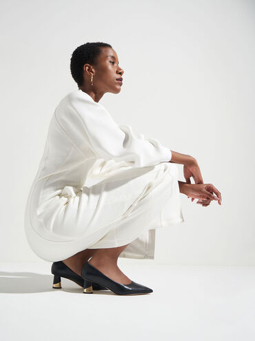 حذاء بامبس كامي وكعب منحوت بلمسة معدنية, أسود, hi-res