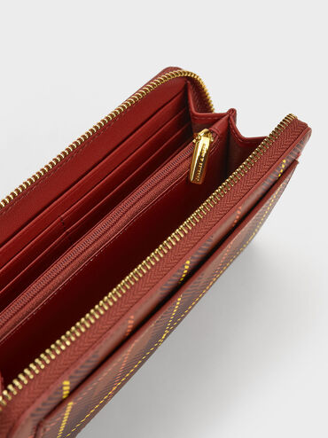 Cyrus Checkered Long Wallet, Brick, hi-res
