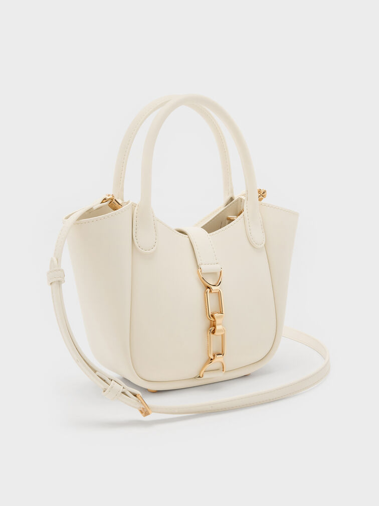 Agatha Chain-Accent Tote Bag, Cream, hi-res