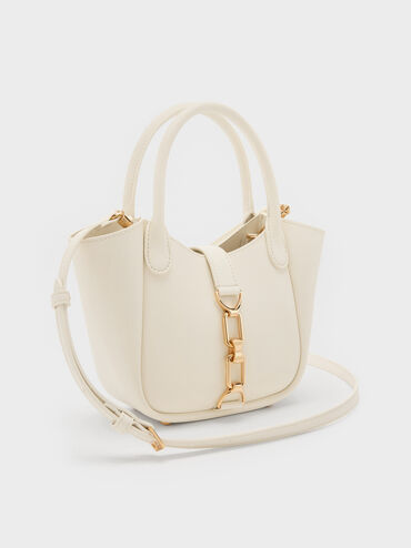 Agatha Chain-Accent Tote Bag, Cream, hi-res