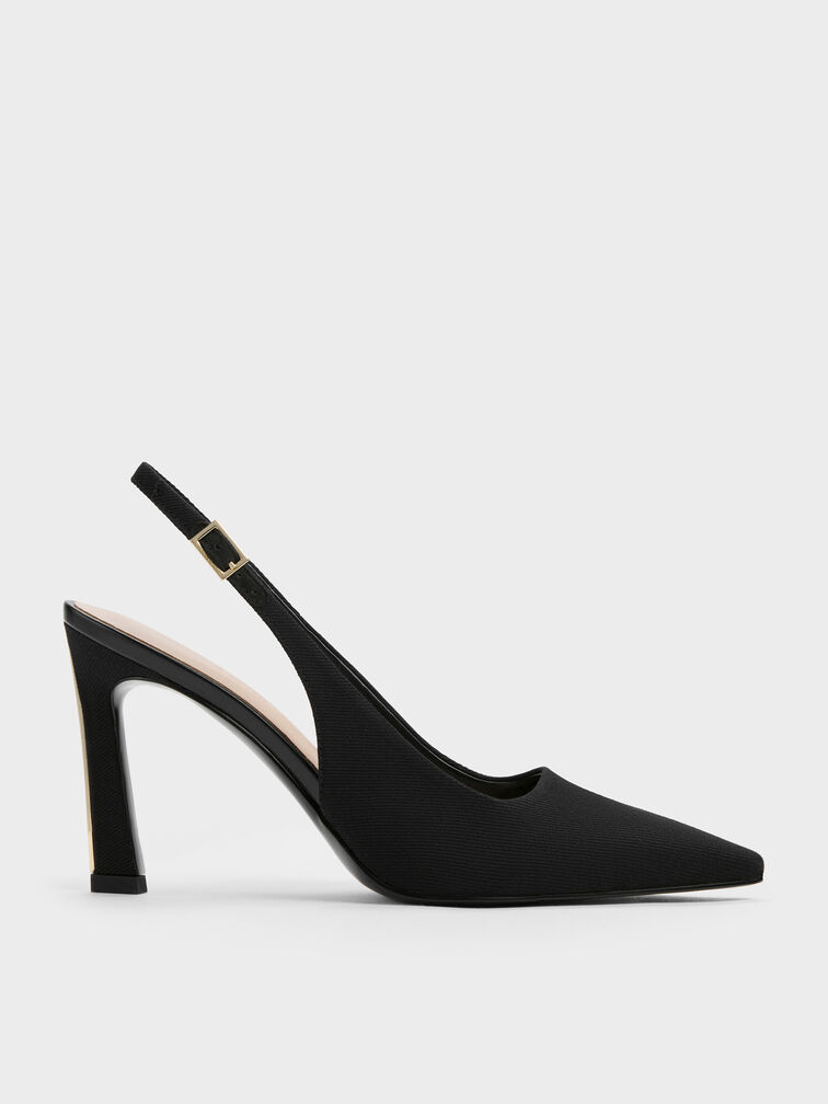 Kerra Twill Pointed Slingback Pumps, Black Textured, hi-res