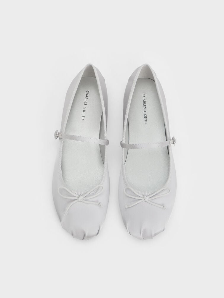 Emiko Satin Bow Mary Jane Flats, Silver, hi-res