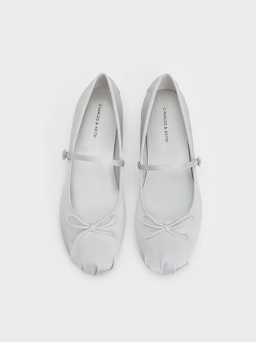 Emiko Satin Bow Mary Jane Flats, Silver, hi-res