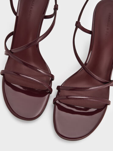 Patent Strappy Stiletto-Heel Slingback Sandals, Maroon, hi-res