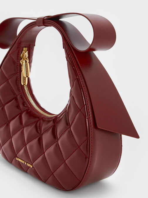 Janie Quilted Bow-Handle Crescent Bag, Burgundy, hi-res