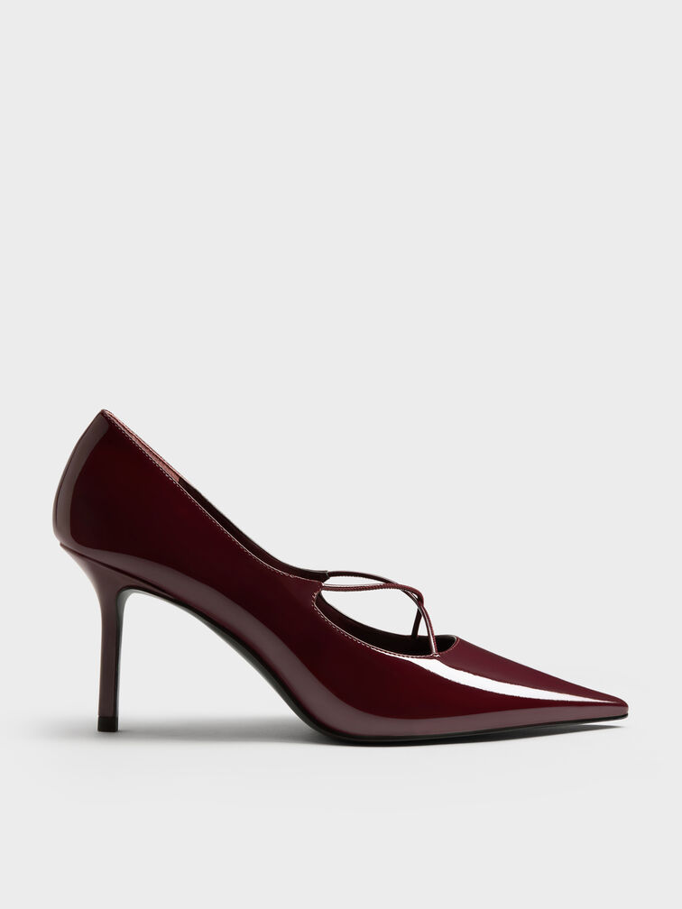 Patent Crossover Pointed Pumps, Burgundy, hi-res