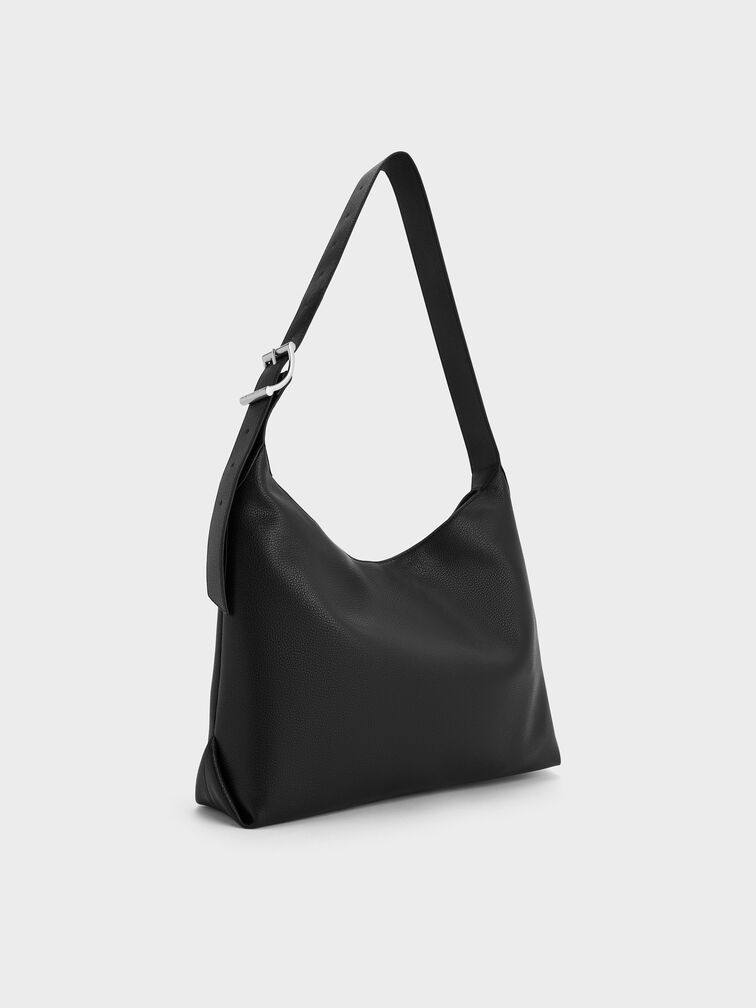 Larsen Buckle-Strap Hobo Bag, Noir, hi-res