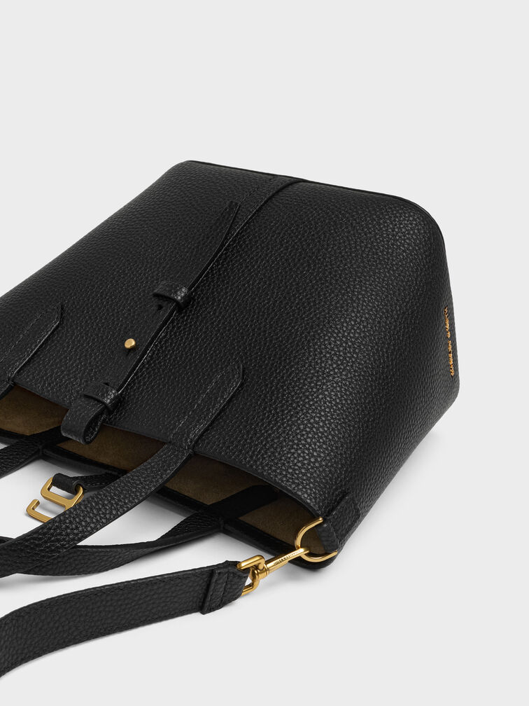 شنطة دلو بريل بجلد معاد تدويره بيد مزدوجة, أسود, hi-res