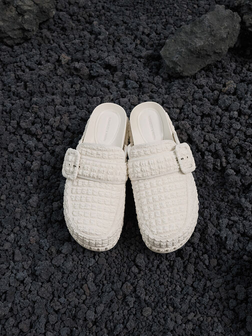 Loren Textured Flatform Mules, Chalk, hi-res