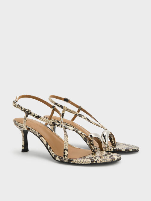 Raina Snake-Print Toe-Ring Heeled Sandals, Animal Print Natural, hi-res