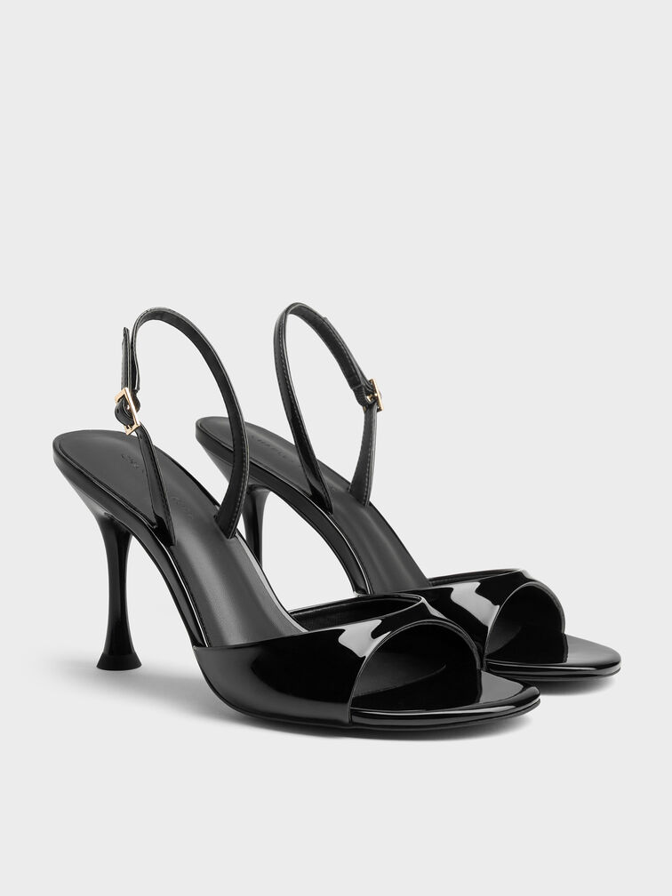 Patent Sculptural-Heel Slingback Sandals, Black Patent, hi-res