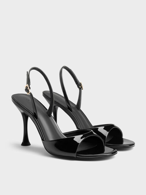 Patent Sculptural-Heel Slingback Sandals, Black Patent, hi-res