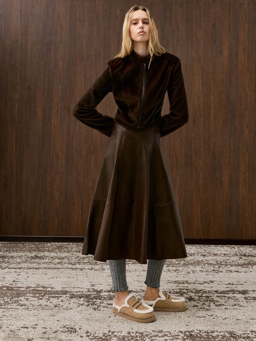 Recycled-Fur Flatform Mules, Sand, hi-res