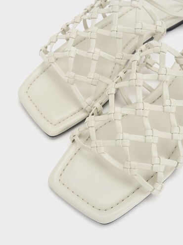 Woven Tie-Around Net Sandals, Chalk, hi-res