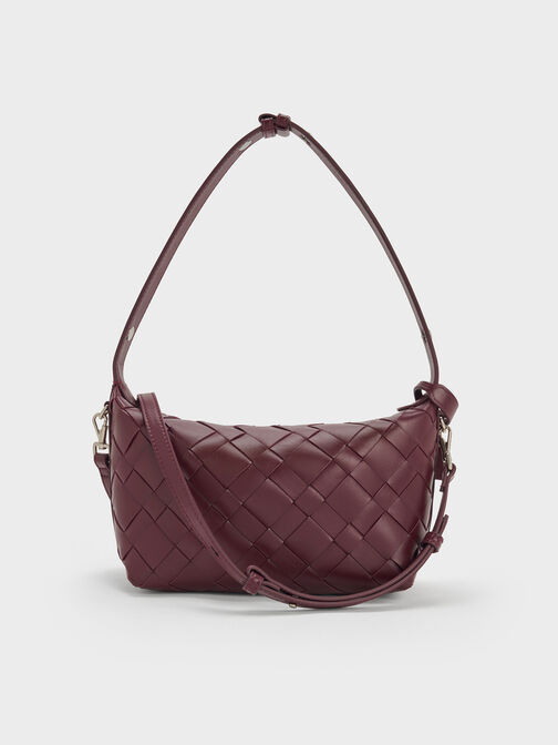 Ivette Woven Shoulder Bag, Wineberry Red, hi-res