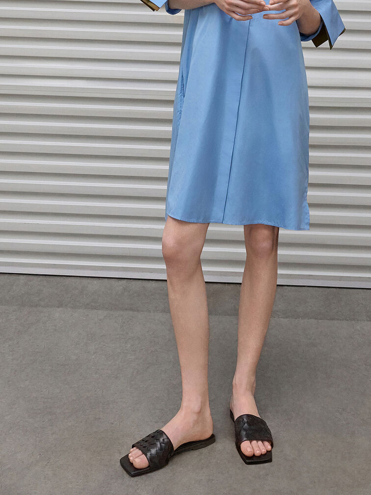 Ivette Woven Slide Sandals, Black, hi-res