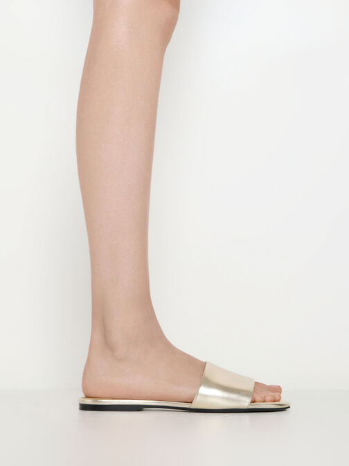 Metallic Slide Sandals, Light Gold, hi-res
