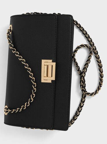 حقيبة كتف إيفرلاين بحزام مضفّر, أسود, hi-res