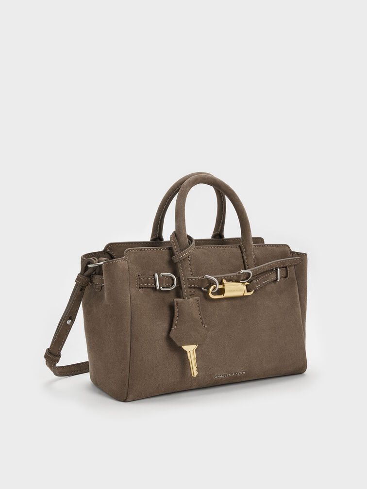 Mini Delfina Belted Tote Bag, Stone Grey, hi-res