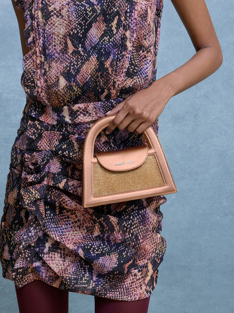 Este Glittered Top Handle Bag, Bronze, hi-res