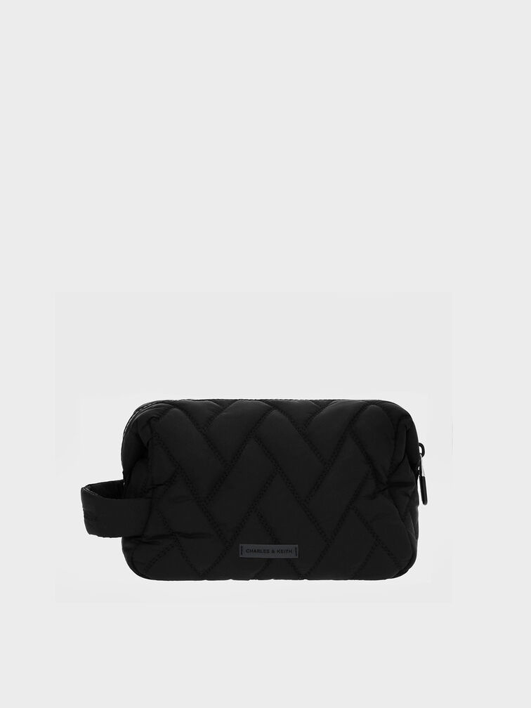 Nylon Chevron Pouch, Jet Black, hi-res