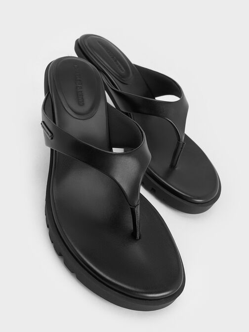 حذاء ميول بإصبع وكعب مائل وشريط أمامي على شكل V, أسود, hi-res