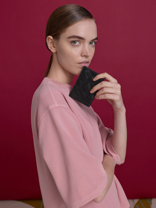 محفظة بطاقات إيفيت بنقشة منسوجة, أسود كلاسيكي, hi-res