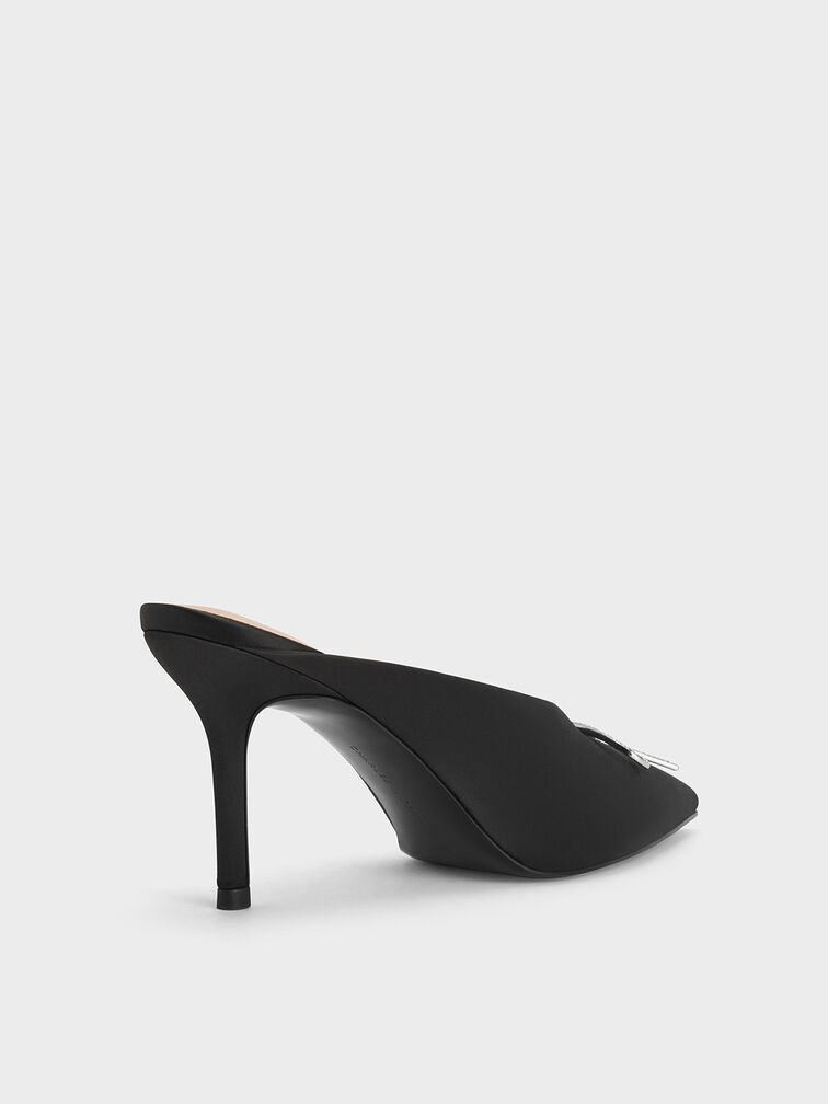 حذاء مفتوح من الخلف بوليستر معاد تدويره  بكعب ومقدمة مدببة مزين بفيونكة كريستالية, أسود خشن, hi-res