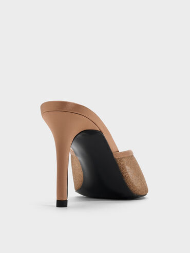 حذاء ميول بكعب ومقدمة مفتوحة من القماش الشبكي اللامع, برونزي, hi-res