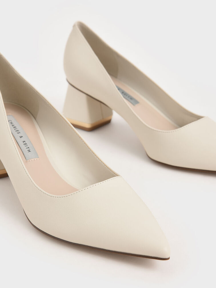 Trapeze Heel Court Shoes, Chalk, hi-res